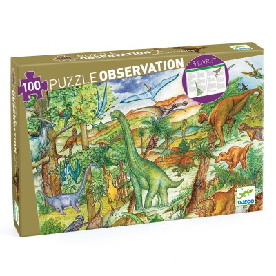 PUZZLE -DINOSAURES 100 PCS + LIVRET- DJECO