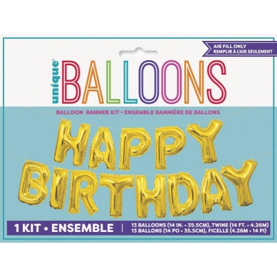 BANNIERE LETTRES  BALLONS DORES HAPPY BIRTHDAY