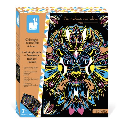 COLORIAGES + FEUTRES FLUO ANIMAUX - JANOD