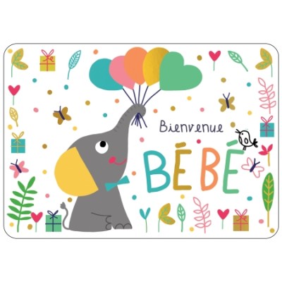 CARTE BIENVENUE BEBE ELEPHANT- CARTES D'ART