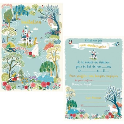 8 CARTES  INVITATIONS PRINCESSE BLEUE - CARTES D'ART