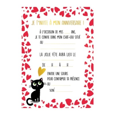 8 CARTES  INVITATIONS CHATON COEUR- CARTES D'ART