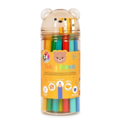 24 CRAYONS COULEUR ET TAILLE CRAYON TEDDY BEAR  -LEGAMI